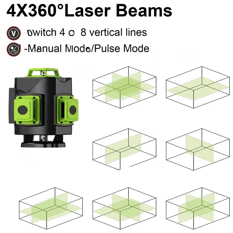 Laser 4D 16 Lines 360 Self-Leveling Professional Laser Level with Tripod Suitcase Horizontal And Vertical Green Line