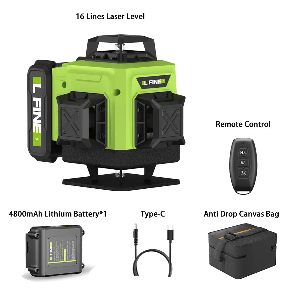 Lfine 4D 16 Lines 360°Self-leveling Laser Levels with Tripod and Suitcase Horizontal And Vertical Professional Laser Level Tool