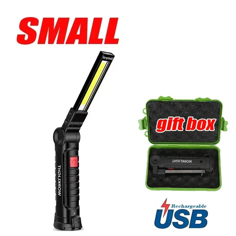 New Portable COB LED Flashlight USB Rechargeable Work Light Magnetic Lanterna Hanging Lamp with Built-in Battery Camping Torch