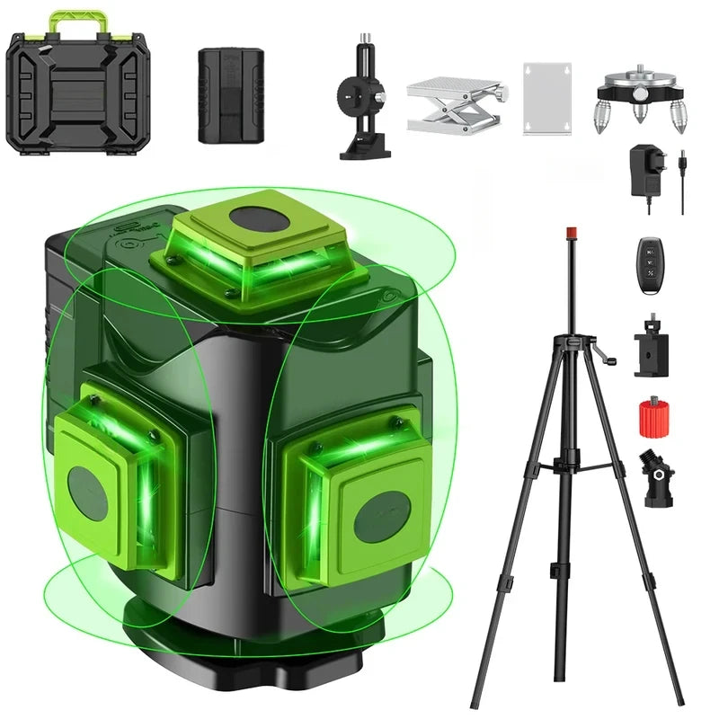 Laser 4D 16 Lines 360 Self-Leveling Professional Laser Level with Tripod Suitcase Horizontal And Vertical Green Line