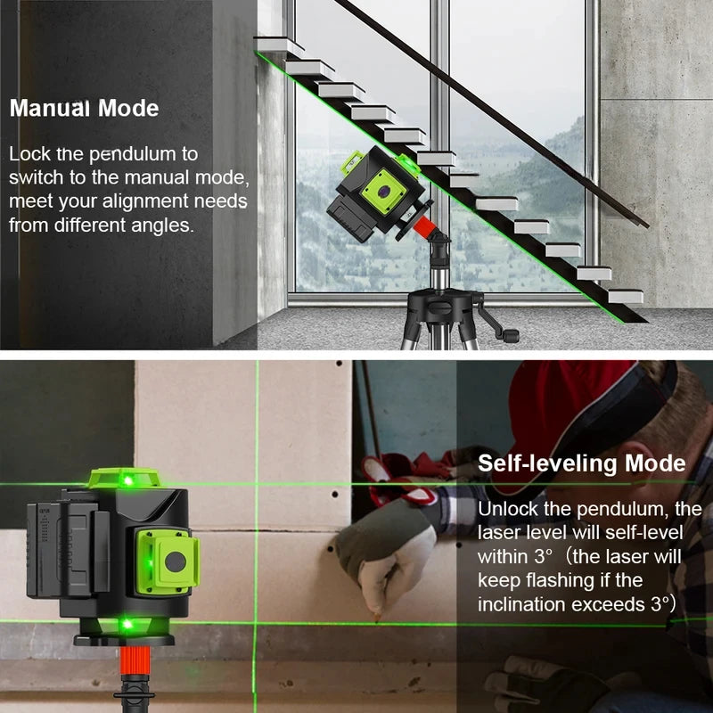 Laser 4D 16 Lines 360 Self-Leveling Professional Laser Level with Tripod Suitcase Horizontal And Vertical Green Line