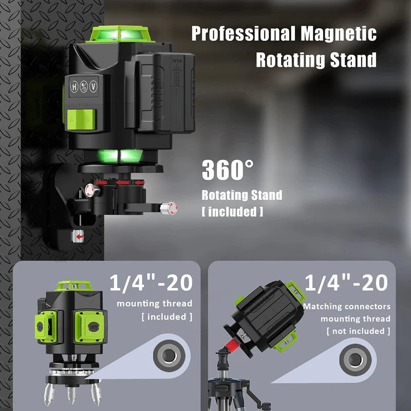 Laser 4D 16 Lines 360 Self-Leveling Professional Laser Level with Tripod Suitcase Horizontal And Vertical Green Line