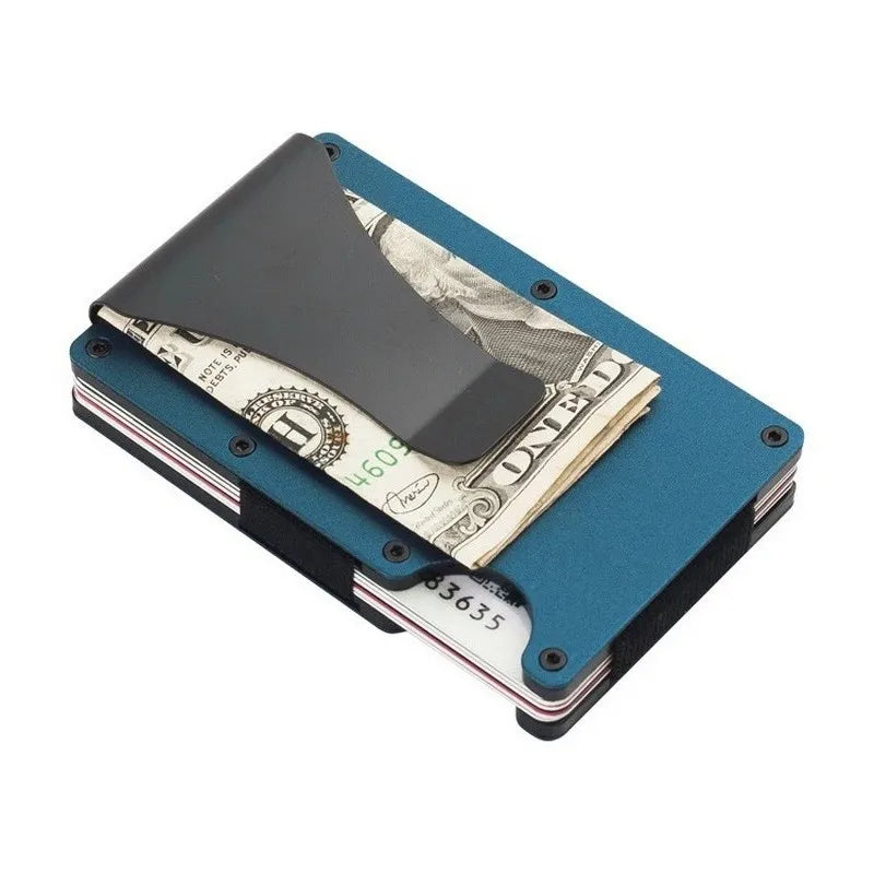 Metallic Mini Thin Minimalist RFID Blocking Credit Card Holders for Men Women Luxury Business Small Wallet Money Clip