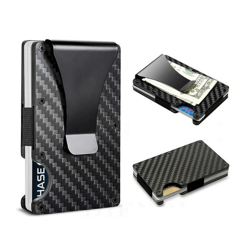 Money Clip for Men,RFID Blocking Carbon Fiber Wallet,Minimalist Slim Wallet with Front Pocket,Aluminum Metal Credit Card Holder