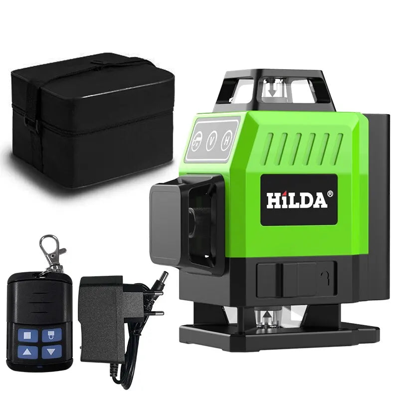 HILDA 16/12 Lines Laser Level Green Line SelfLeveling 360 Horizontal And Vertical Super Powerful Laser Level Green Beam