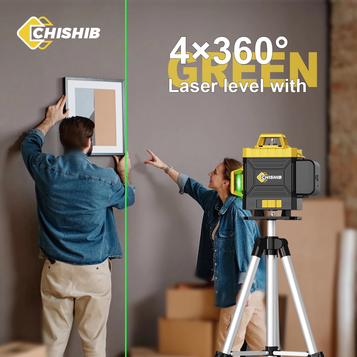 CHISHIB  4D 16 Lines Professional Laser level with 39.37 Inch (1M)Tripod  360°Self-leveling Laser Levels Green Beam Nivel Laser