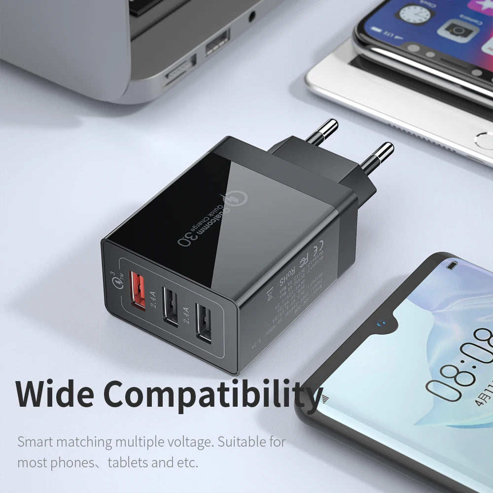 Essager 30W USB Type C Charger Quick Charge 3.0 For iPhone 14 Samsung Xiaomi 3 Port Multi Plug Wall Mobile Phone Fast Charging