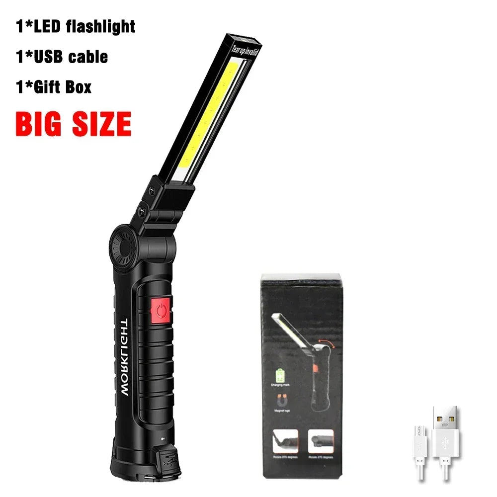 New Portable COB LED Flashlight USB Rechargeable Work Light Magnetic Lanterna Hanging Lamp with Built-in Battery Camping Torch