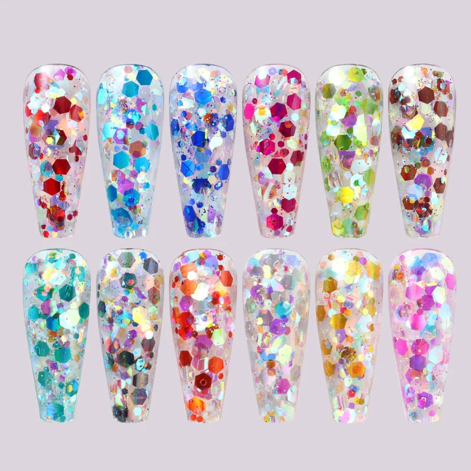 Mirror Iridescent Nail Glitter Sequins Mixed Hexagon Holographic Spangles Flakes Nail Art Powder Gel Polish Manicure Accessories