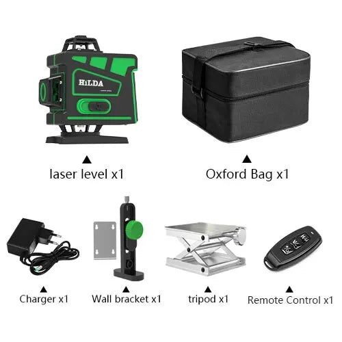 HILDA 16/12 Lines Laser Level Green Line SelfLeveling 360 Horizontal And Vertical Super Powerful Laser Level Green Beam