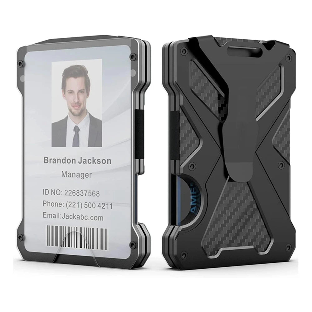 Minimalist Wallet for Men-Aluminum Credit Card Wallet Clip with 1 Clear Window ID Badge Holder,RFID Blocking Carbon Fiber Wallet