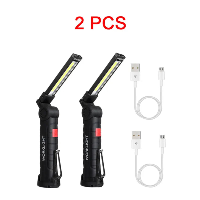 New Portable COB LED Flashlight USB Rechargeable Work Light Magnetic Lanterna Hanging Lamp with Built-in Battery Camping Torch