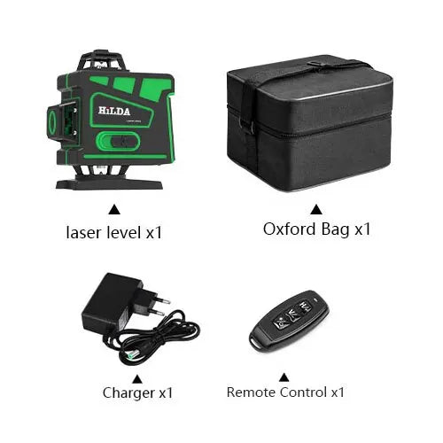 HILDA 16/12 Lines Laser Level Green Line SelfLeveling 360 Horizontal And Vertical Super Powerful Laser Level Green Beam