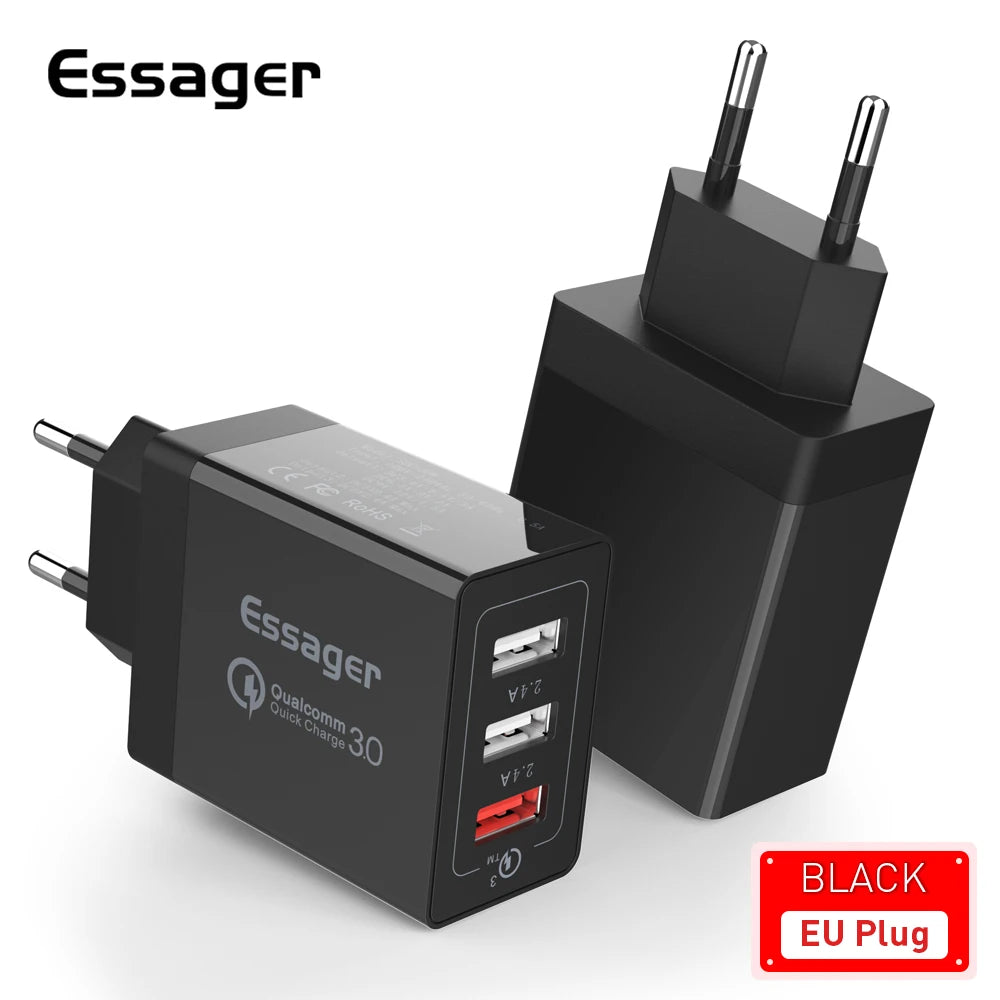 Essager 30W USB Type C Charger Quick Charge 3.0 For iPhone 14 Samsung Xiaomi 3 Port Multi Plug Wall Mobile Phone Fast Charging