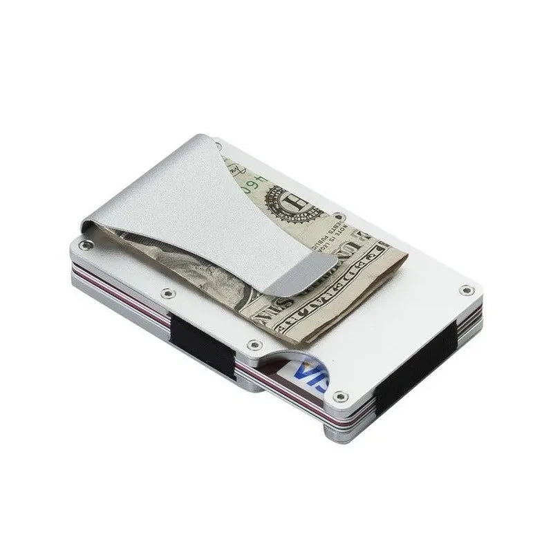 Metallic Mini Thin Minimalist RFID Blocking Credit Card Holders for Men Women Luxury Business Small Wallet Money Clip