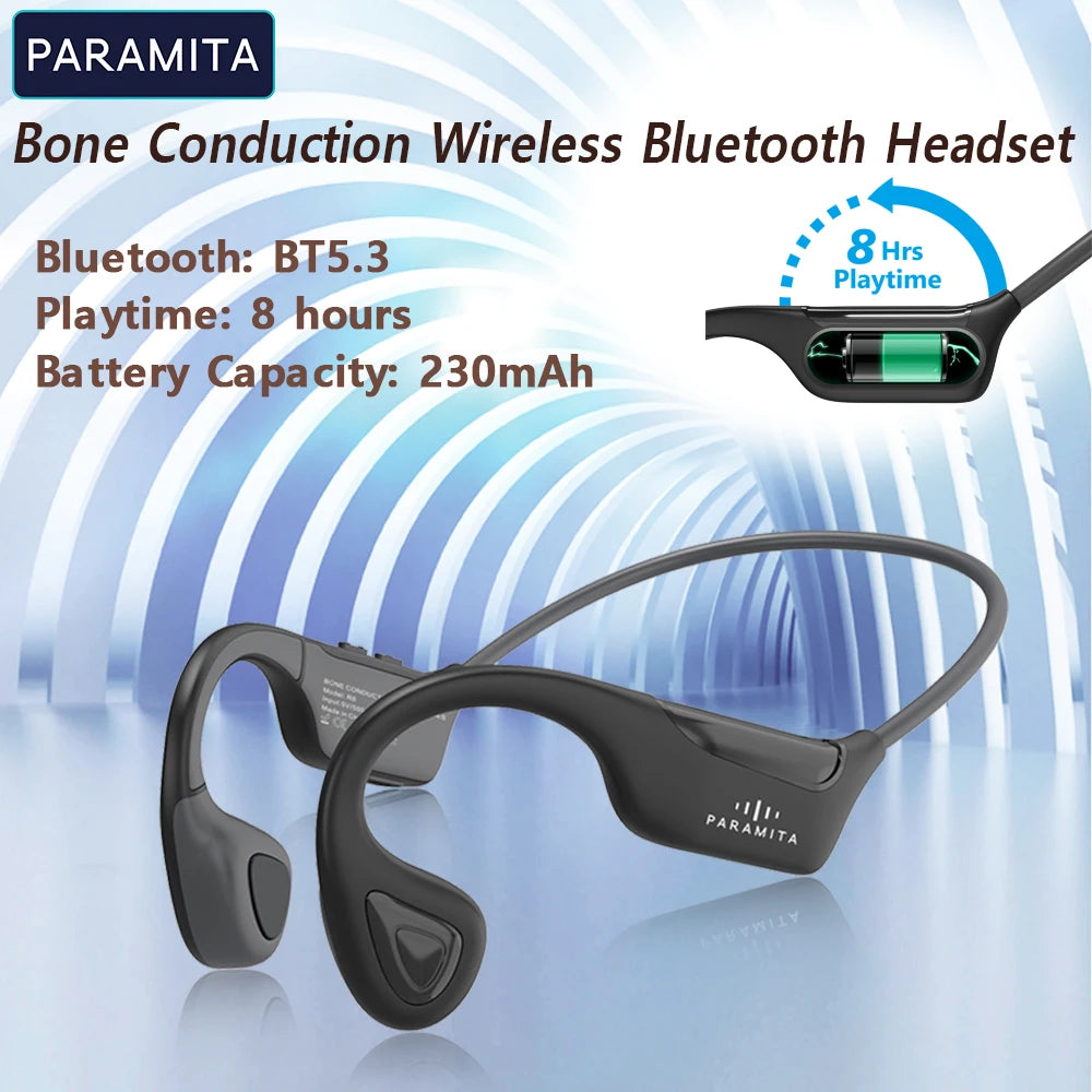 PARAMITA Real Bone Conduction Bluetooth Headphone Wireless BT5.3 Waterproof Sports Headset with Mic for Workouts Running Driving