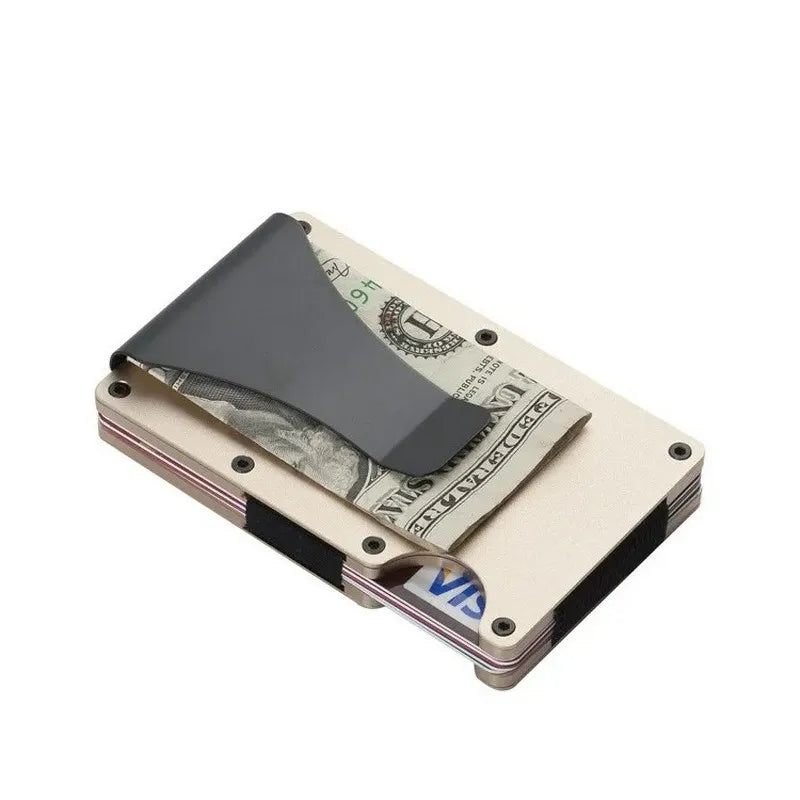 Metallic Mini Thin Minimalist RFID Blocking Credit Card Holders for Men Women Luxury Business Small Wallet Money Clip