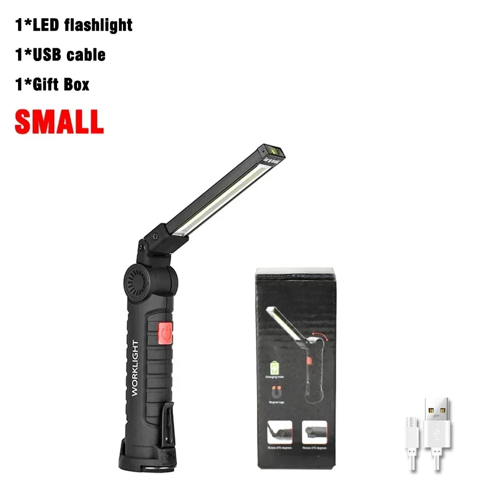 New Portable COB LED Flashlight USB Rechargeable Work Light Magnetic Lanterna Hanging Lamp with Built-in Battery Camping Torch