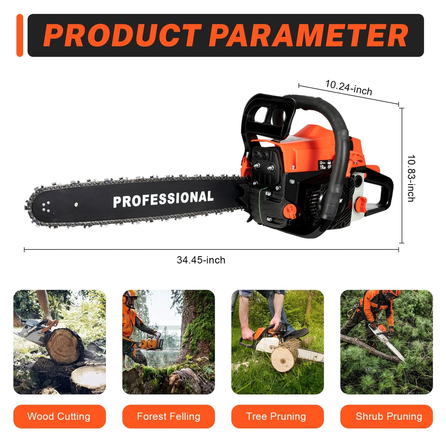 20 Inch 62CC Chainsaw 2600W Power Chain Saws Gas Powered 2 Stroke Handed Petrol Gasoline Chain Saw for Cutting Wood