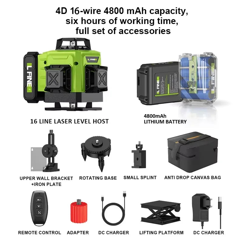 Lfine 4D 16 Lines 360°Self-leveling Laser Levels with Tripod and Suitcase Horizontal And Vertical Professional Laser Level Tool