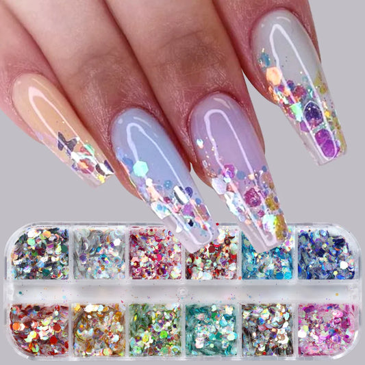 Mirror Iridescent Nail Glitter Sequins Mixed Hexagon Holographic Spangles Flakes Nail Art Powder Gel Polish Manicure Accessories