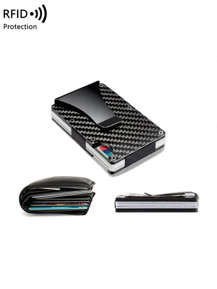 Metallic Mini Thin Minimalist RFID Blocking Credit Card Holders for Men Women Luxury Business Small Wallet Money Clip