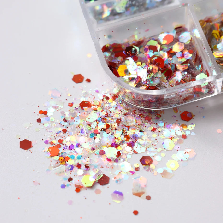 Mirror Iridescent Nail Glitter Sequins Mixed Hexagon Holographic Spangles Flakes Nail Art Powder Gel Polish Manicure Accessories