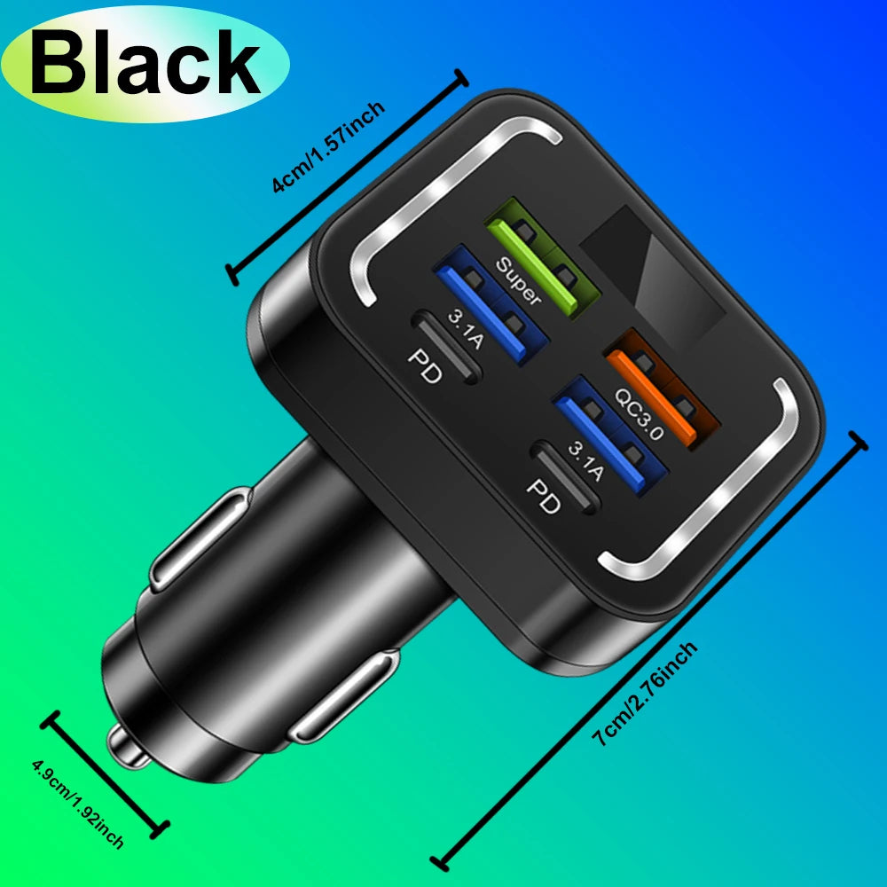 200 6 in 1 USB C Car Phone Charger Type C Adapter in Car For iPhone Samsung Huawei Xiaomi 6Ports Car Charger Fast Charging