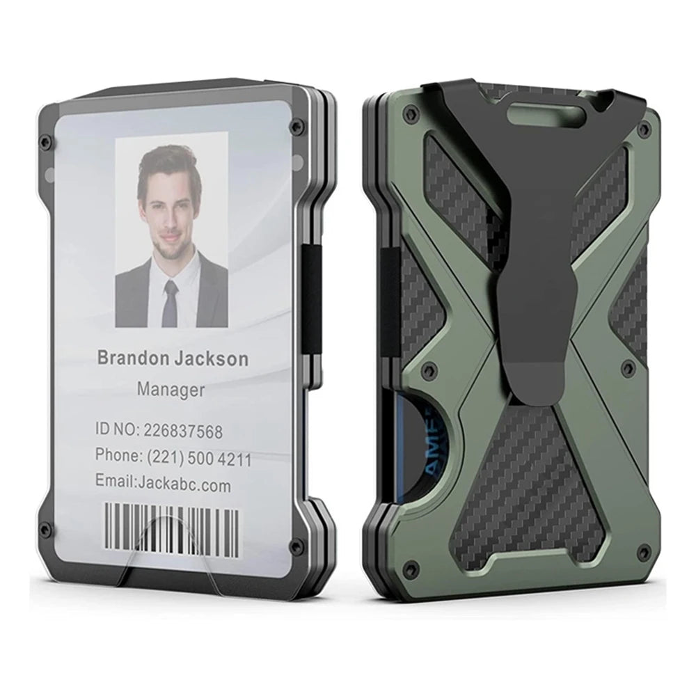 Minimalist Wallet for Men-Aluminum Credit Card Wallet Clip with 1 Clear Window ID Badge Holder,RFID Blocking Carbon Fiber Wallet